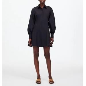 NWT Madewell Seamed Long-Sleeve Mini Shirtdress In Poplin Jet Black Size 6